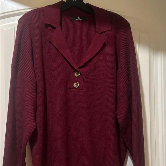 LILLUSORY Sweaters - Elegant V-Neck Burgundy Sweater